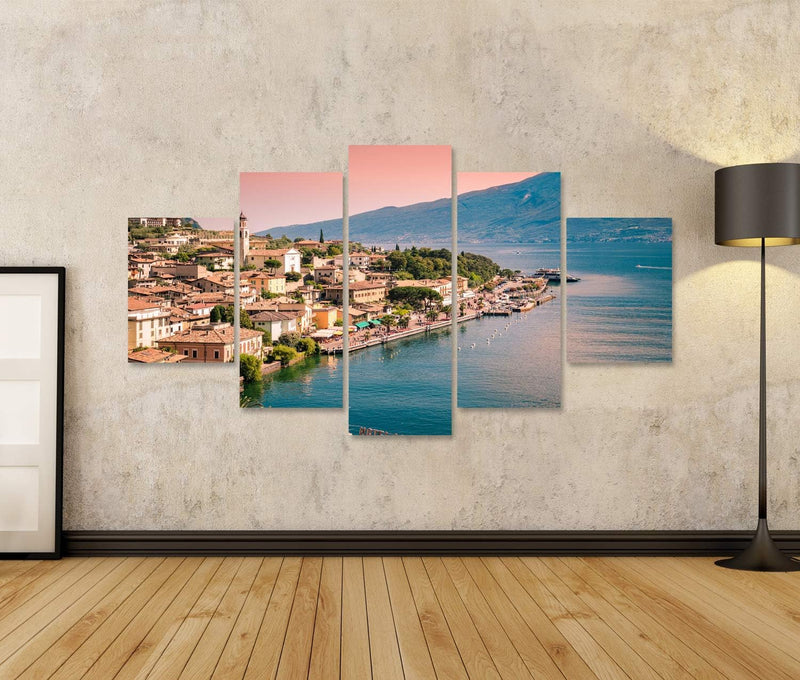 Bild Bilder auf Leinwand Panorama von Limone sul Garda, Einer Kleinstadt am Gardasee, Italien. Wandb