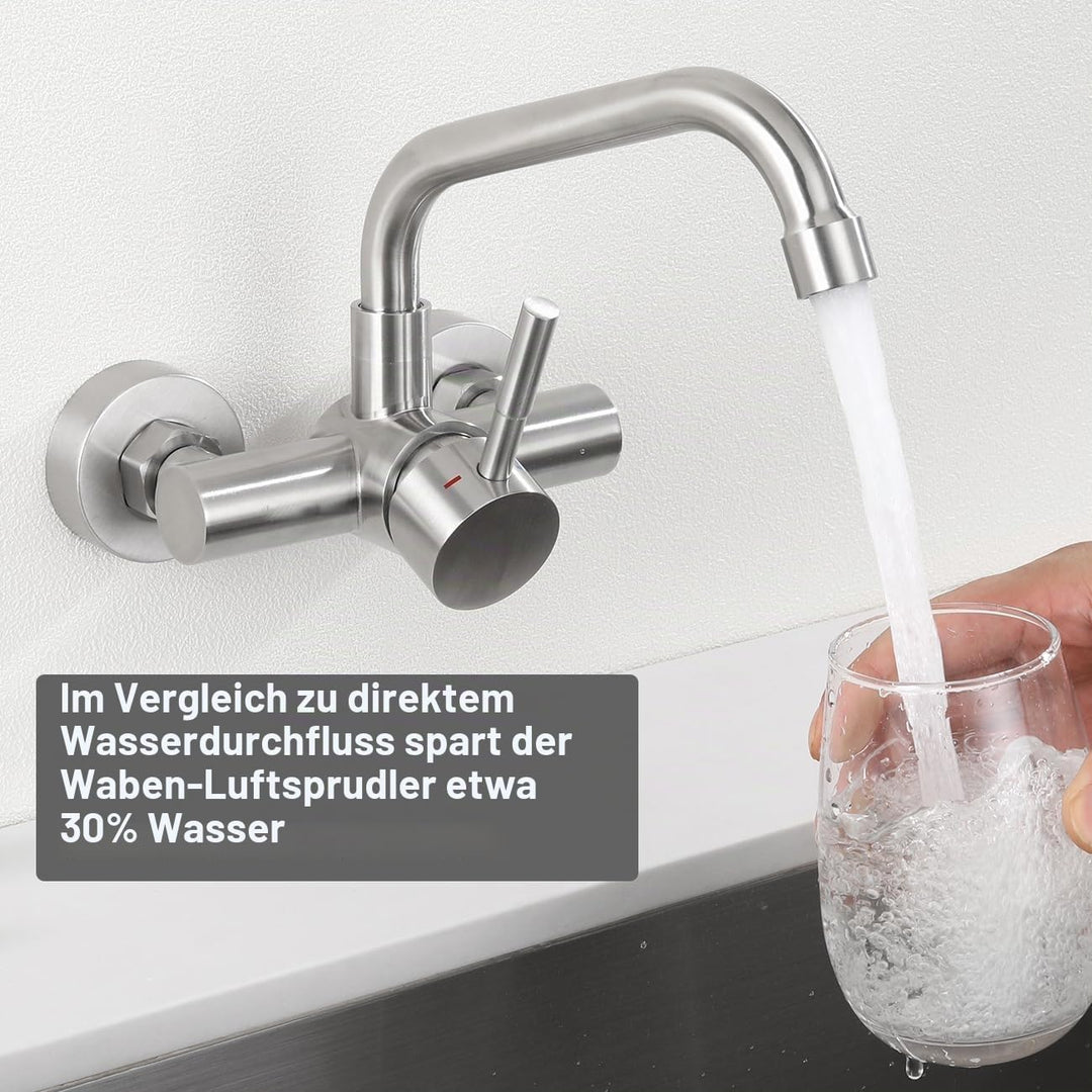 Tondiy Küchenarmatur Wandmontage 11 cm, Wasserhahn Wandarmatur Küche mit 360° drehbar, Spültischarma