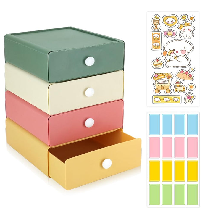 4 PCS Stapelbare Schubladenboxen, Aufbewahrungsbox mit 4 Kunststoff Schubladen, Plastik Schreibtisch