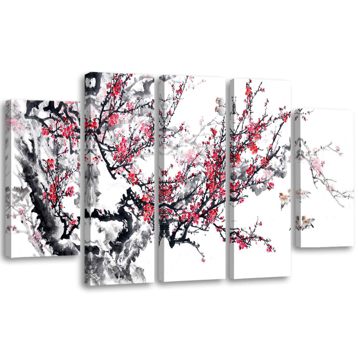 Feeby. Leinwandbild - 5 Teile - Bilder, Wand Bild, Wandbilder, Kunstdruck XXL, 5-Teilig, (JAPANISCHE
