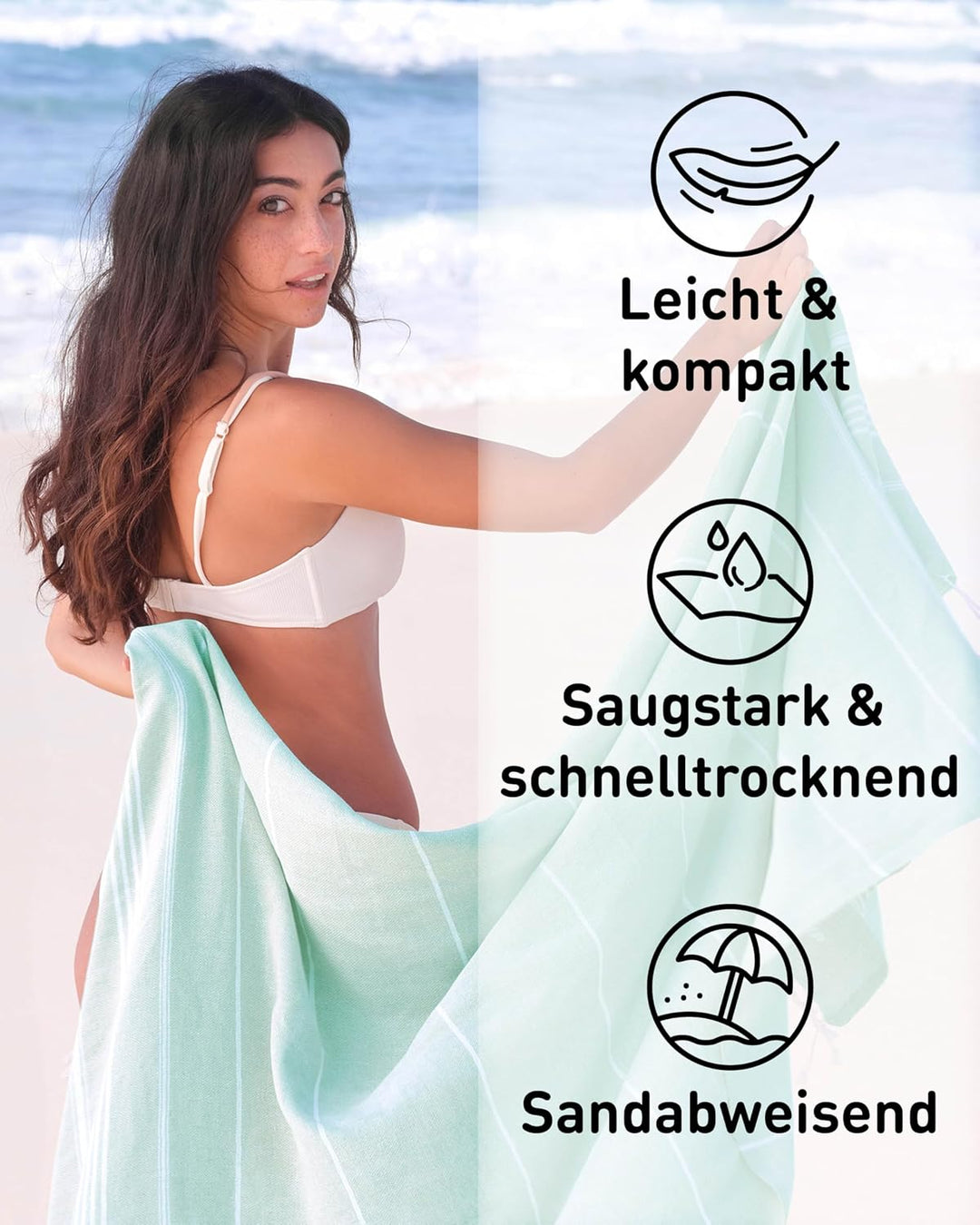 Fit-Flip Hamamtuch aus 100% Baumwolle – saugfähig und schnelltrocknend – türkisches Saunatuch, Stran