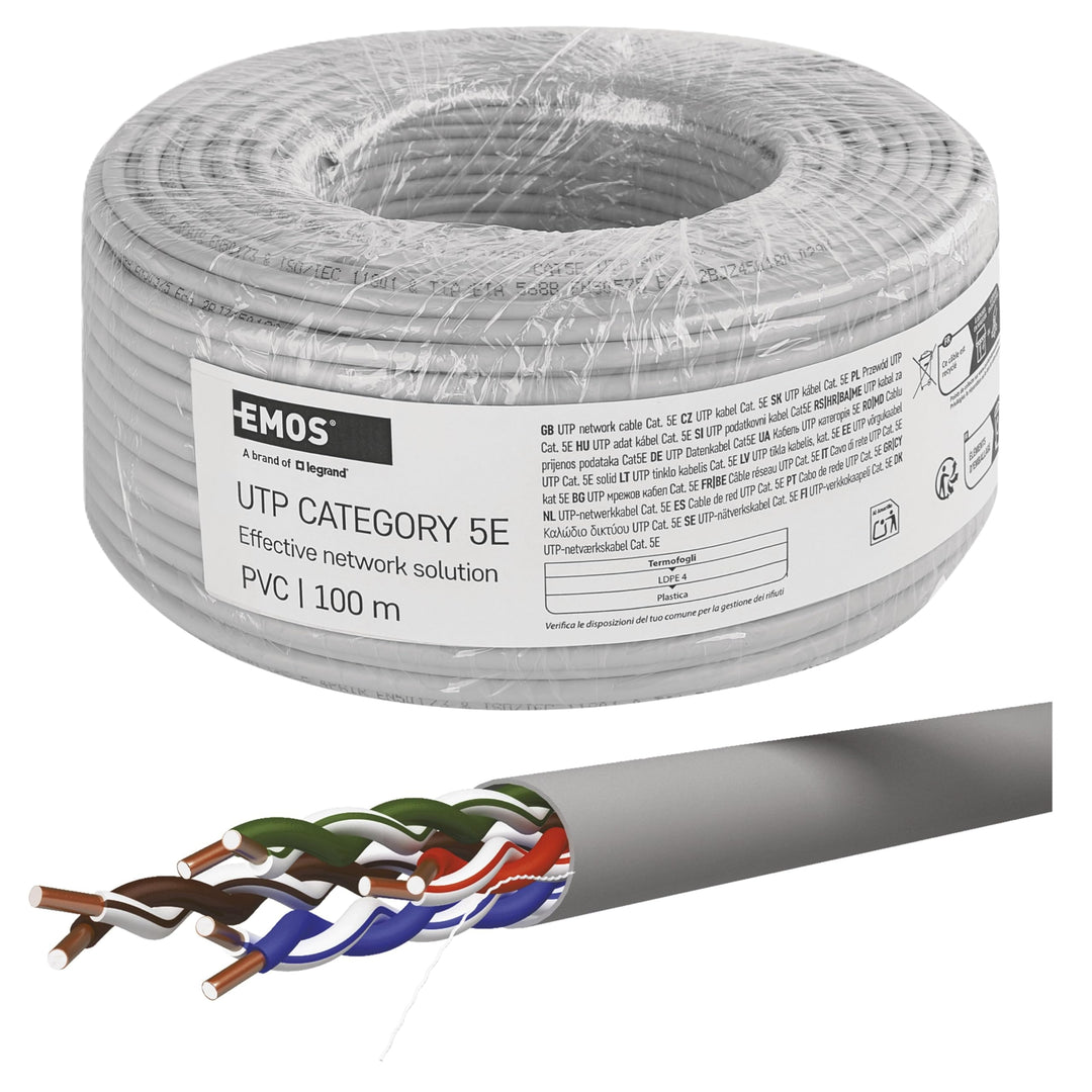 EMOS - UTP Netzwerkkabel CAT 5e, 100m, PVC - CAT5e-Patchkabel UTP - CCA-Draht - Gigabit LAN Kabel -