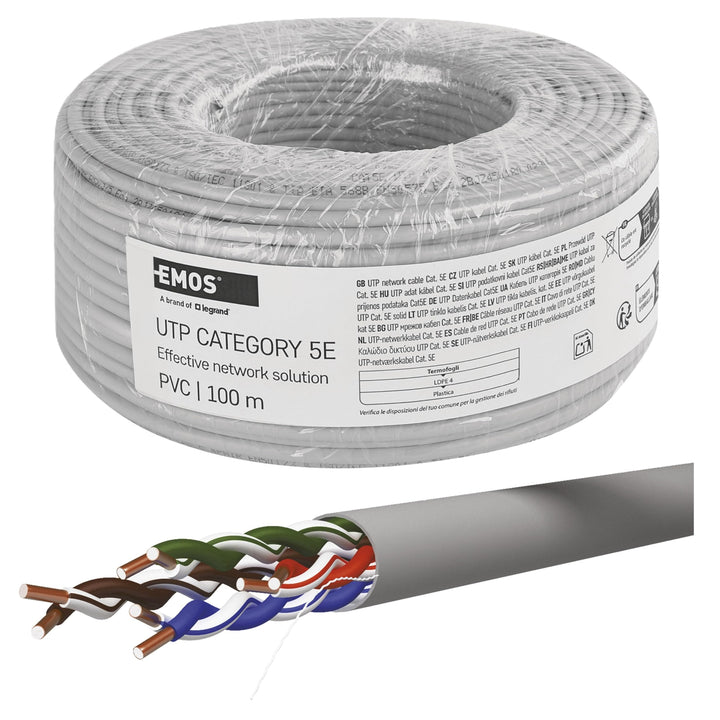EMOS - UTP Netzwerkkabel CAT 5e, 100m, PVC - CAT5e-Patchkabel UTP - CCA-Draht - Gigabit LAN Kabel -