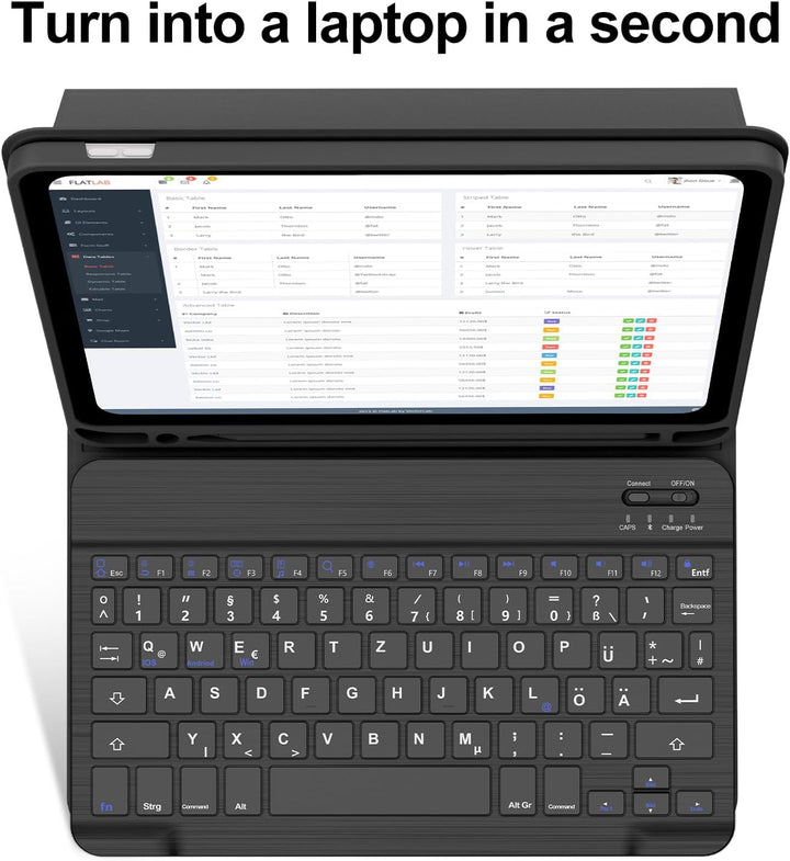 IVEOPPE Hülle Tastatur für iPad A16 11/10 Generation (2025/2022, 11/10.9 Zoll), QWERTZ Layout Keyboa