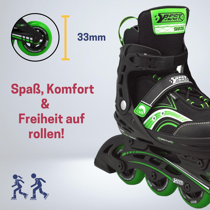 Best Sporting Inline Skates Kinder Unisex I Inliner für Kinder in Schwarz-Türkis I Klettverschluss I
