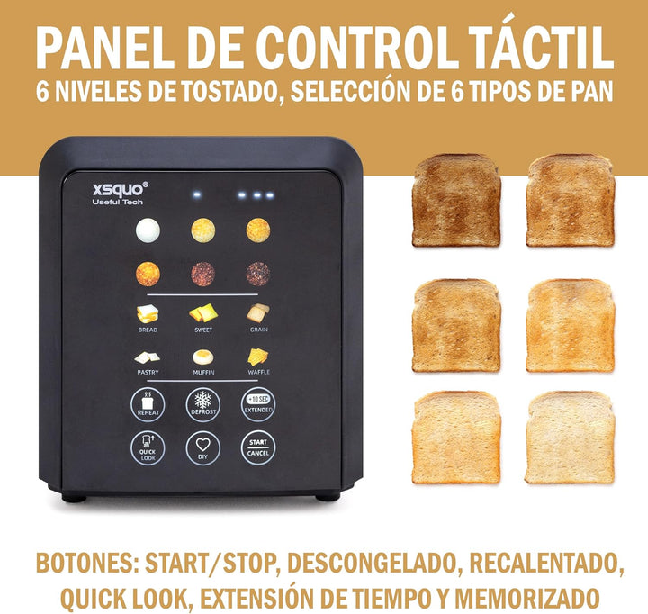 Easy Toast Pro Digitaler Toaster mit Autolift, Touchscreen, 6 Bräunungsstufen, 6 Brotprogramme, Auft