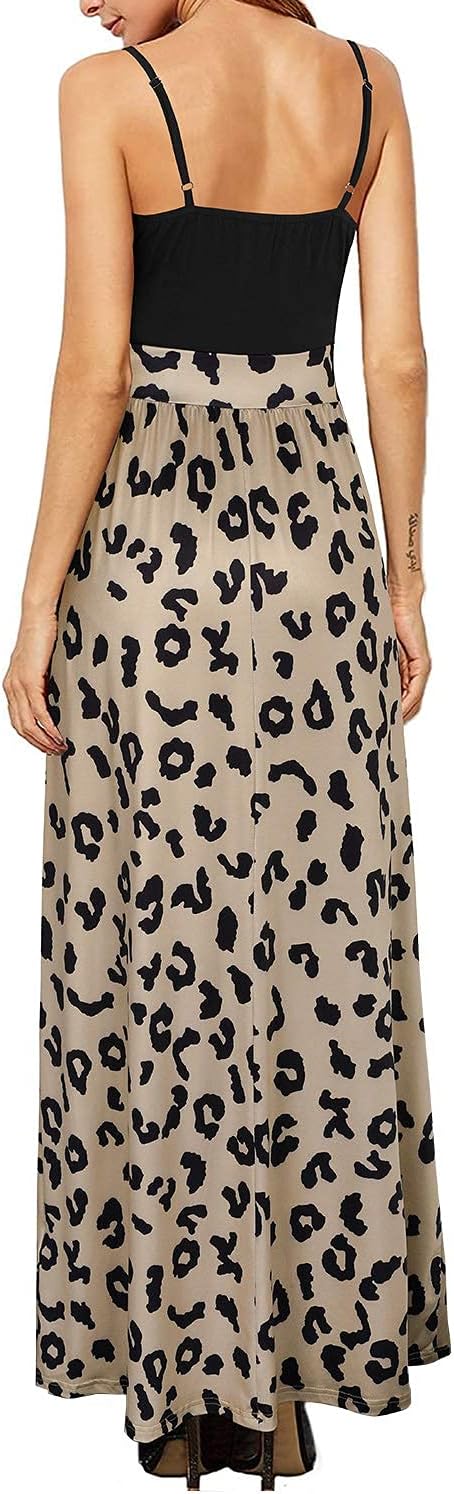 Newshows Sommerkleid Damen Lang Maxikleid Sommer V Ausschnitt Kleid Schlitz Elegant Spaghettiträger
