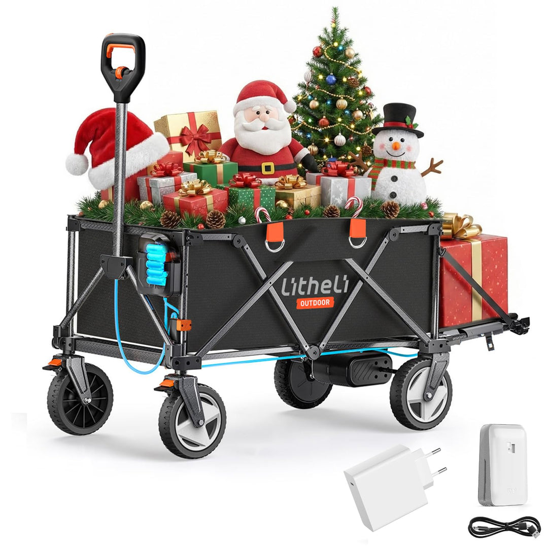 Litheli Elektrowagen Bollerwagen faltbar, Handwagen faltbar mit Motor &amp; Bremsen, 200L 60KG geeignet