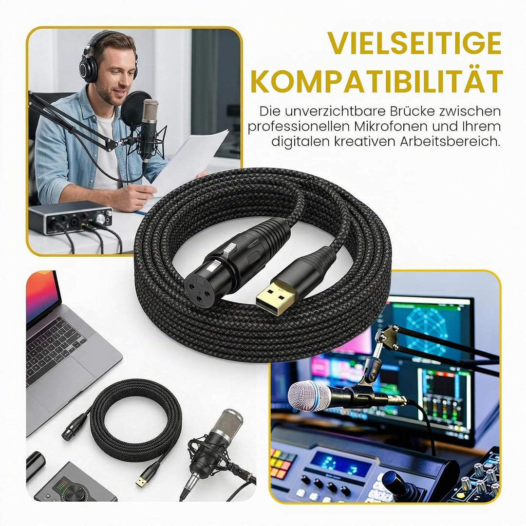 XLR auf USB Mikrofonkabel 1,5 m mit Integriertem DAC, Profi Adapter für Aufnahmen und Streaming, Plu