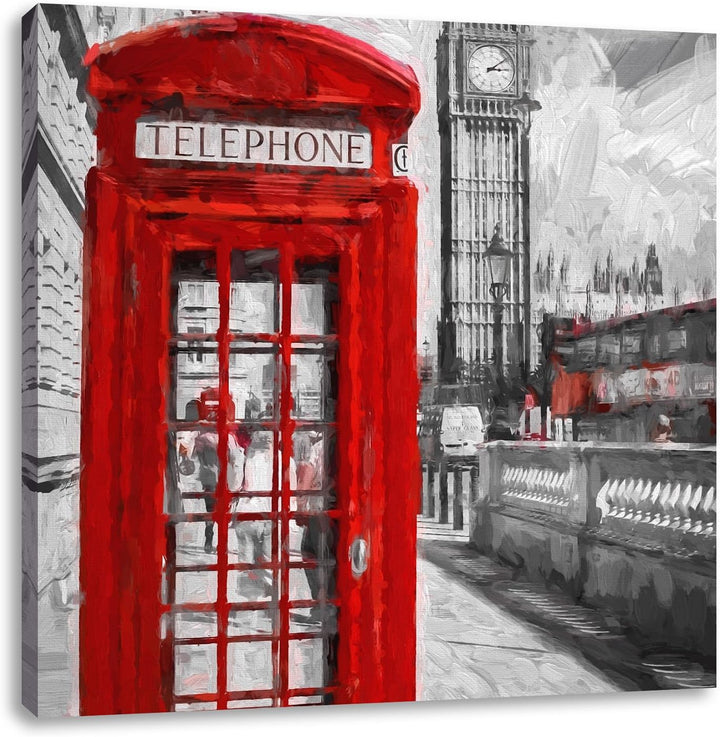 Pixxprint Englische Telefonzelle als Leinwandbild/Grösse: 70x70 cm/Wandbild/Kunstdruck/fertig bespan