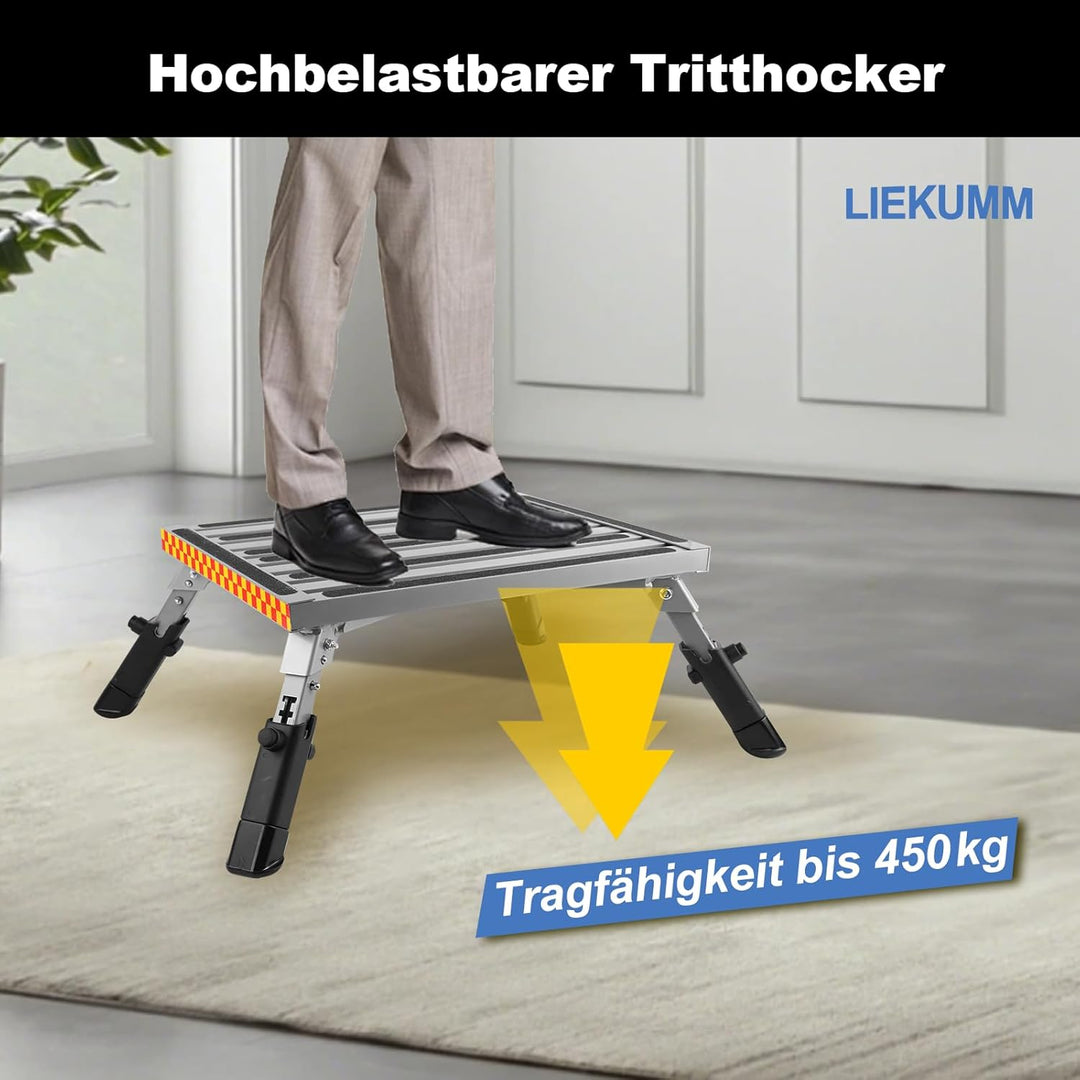LIEKUMM 48x37cm Trittstufe Klappbar, Aluminium Klappplattform Tritthocker mit Rutschfester Gummiober
