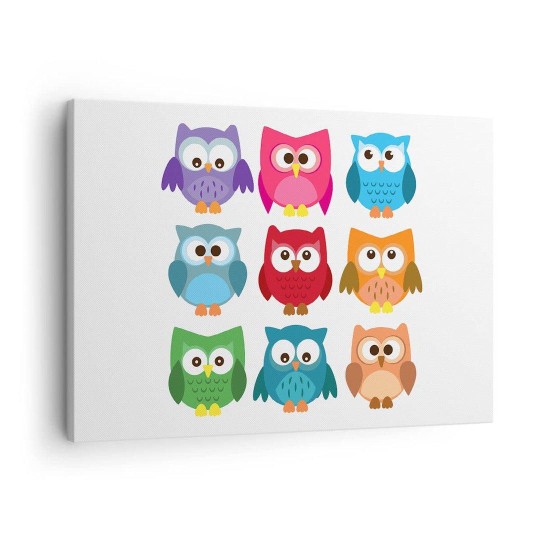 Bilder auf Leinwand Eulen Bunt Kinder Zeichnung Leinwandbild 70x50cm Wandbilder Dekoration Wohnzimme