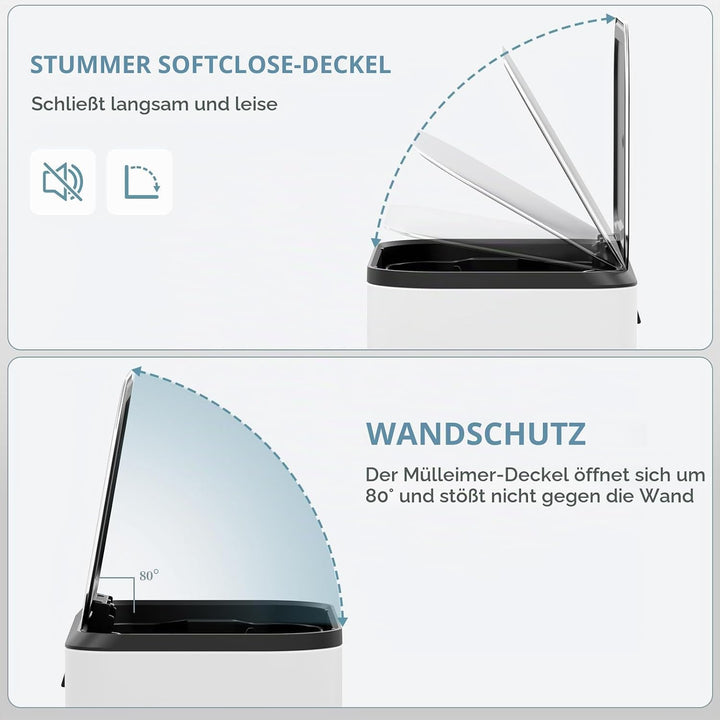 Clevich Mülleimer 30L mit Stahlkorpus und Soft-Close-Funktion, Deckel mit Edelstahloberfläche, abneh