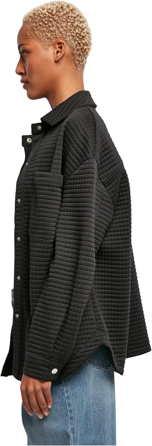 Urban Classics Damen Ladies Quilted Sweat Overshirt Strickjacke M Schwarz, M Schwarz