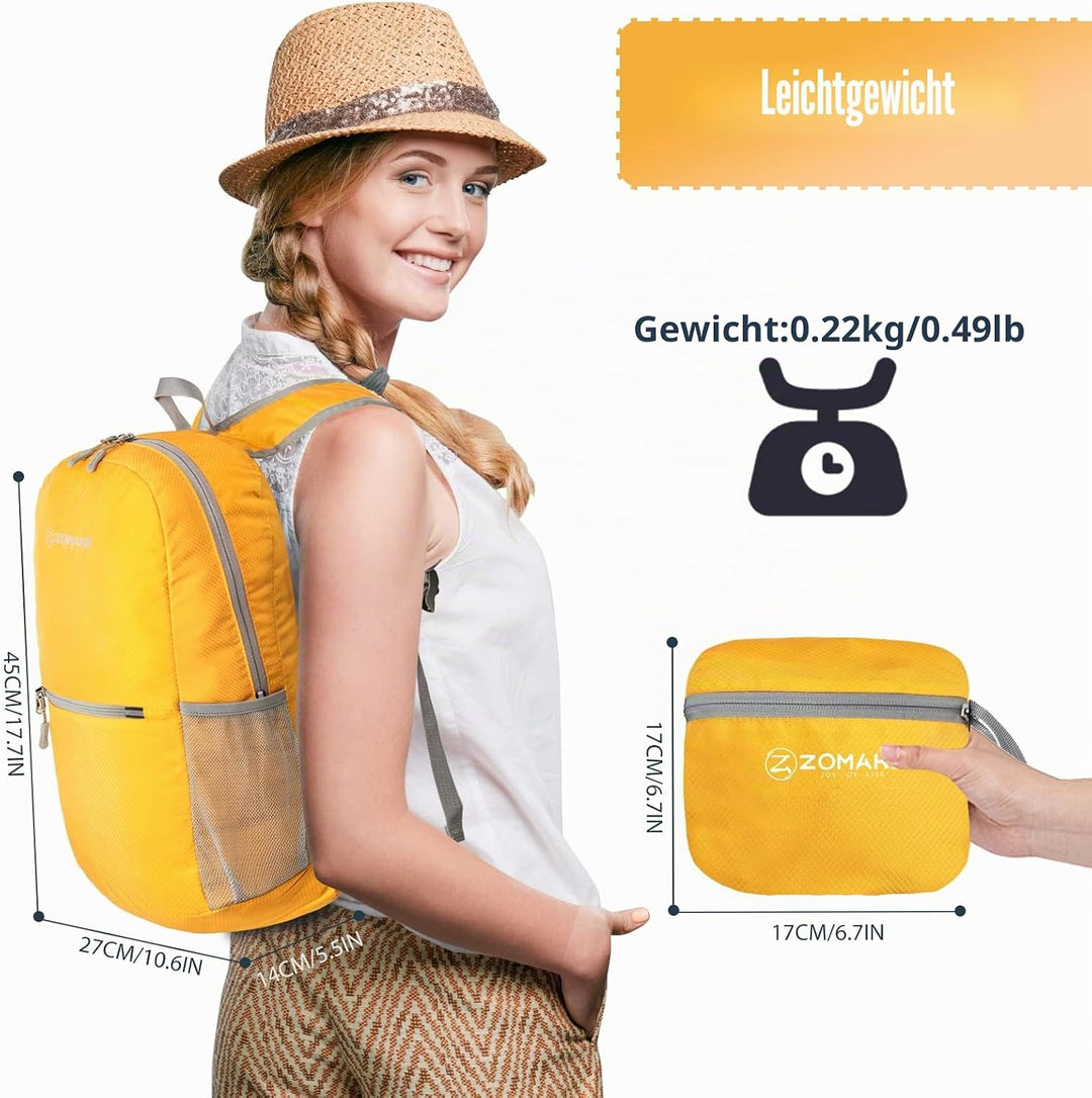 ZOMAKE Ultraleicht Faltbarer Rucksack Packbare Backpacks 20 L, Kleiner Faltbar Rucksäcke Wanderrucks