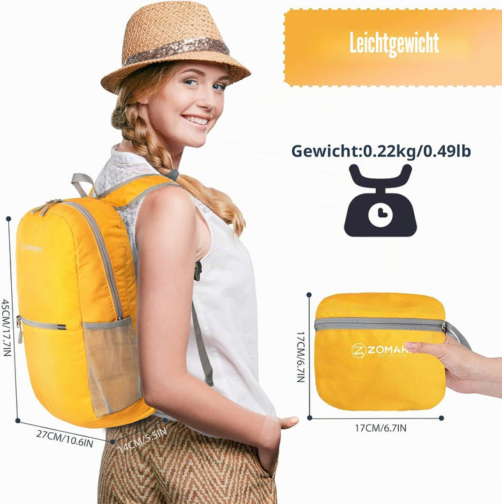 ZOMAKE Ultraleicht Faltbarer Rucksack Packbare Backpacks 20 L, Kleiner Faltbar Rucksäcke Wanderrucks