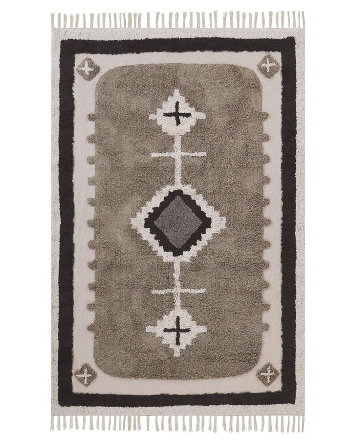 Teppich Baumwolle beige / braun geometrisches Muster Fransen 160 x 230 cm Geyve