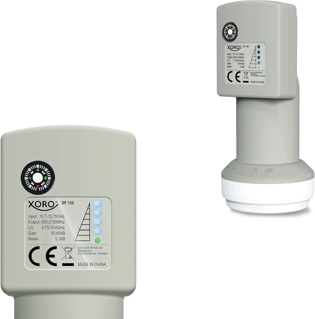 XORO Single LNB mit integriertem digitalem SAT-Finder, SF100, ideal für Camping, schnelle und einfac