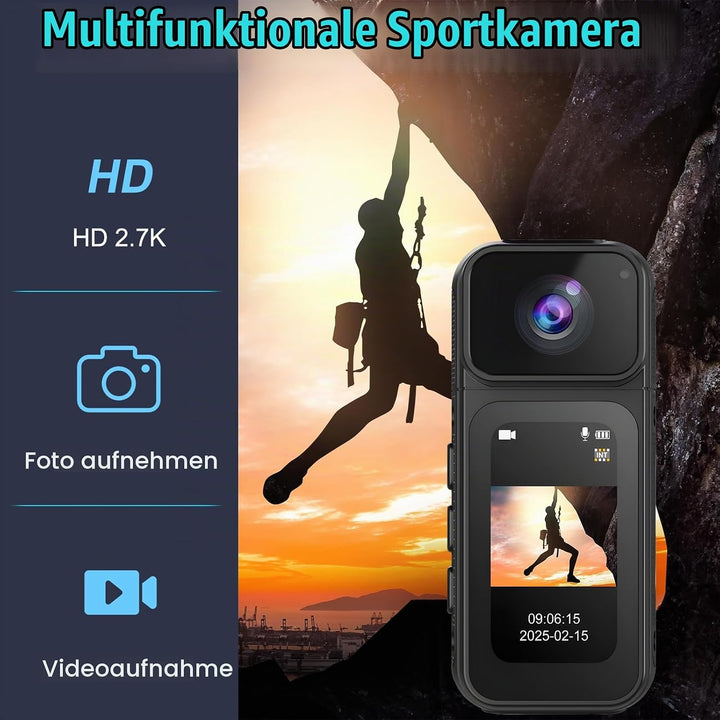Action Cam 180° Drehung des Objektivs WiFi Kamera, 2.7K Action Kamera mit 170°Weitwinkel,Fahrrad Vid