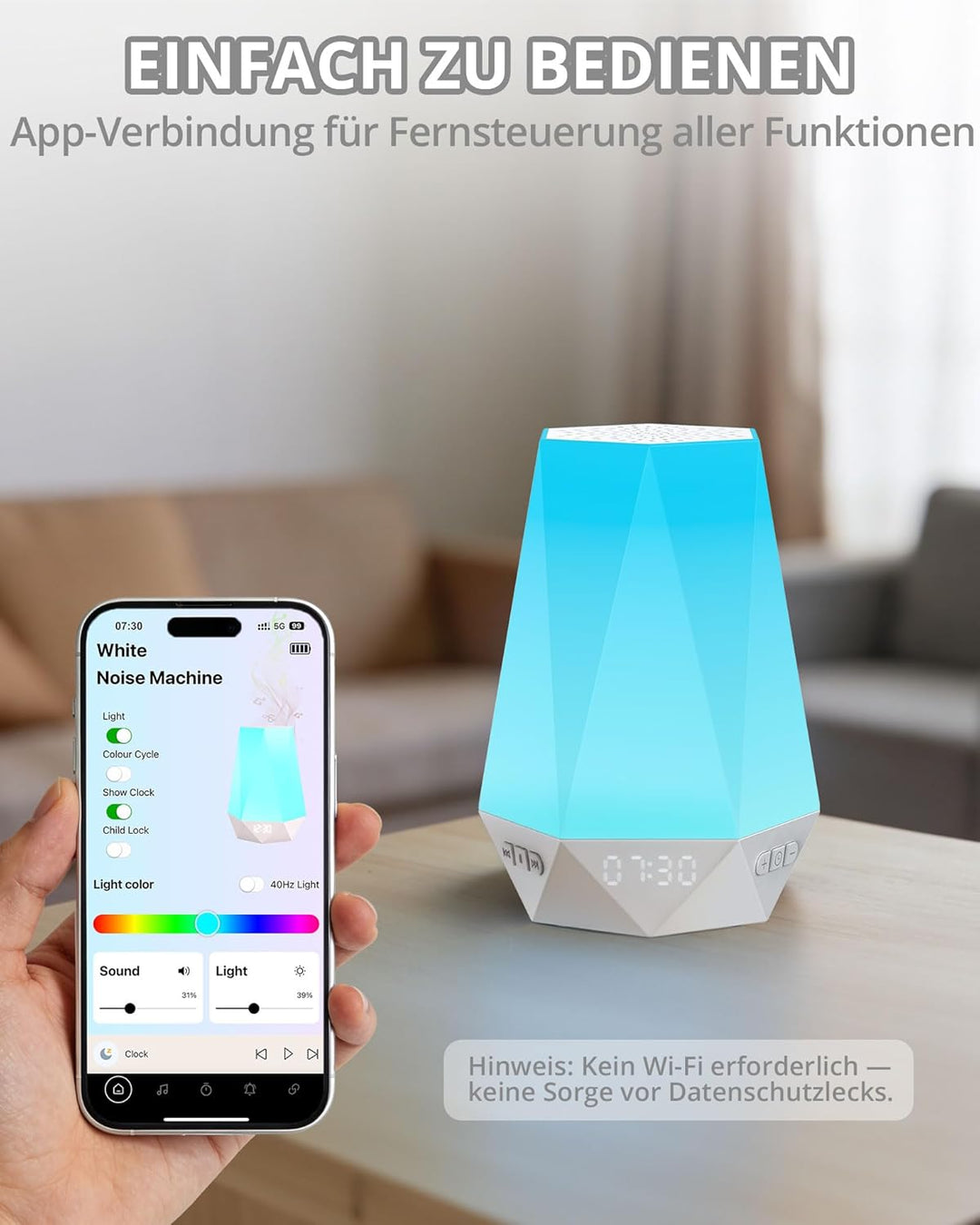 HOMGEN Schlafampel White Noise Maschine Lichtwecker mit 32 Einschlafgeräuschen 3 in 1 Schlafuhr mit