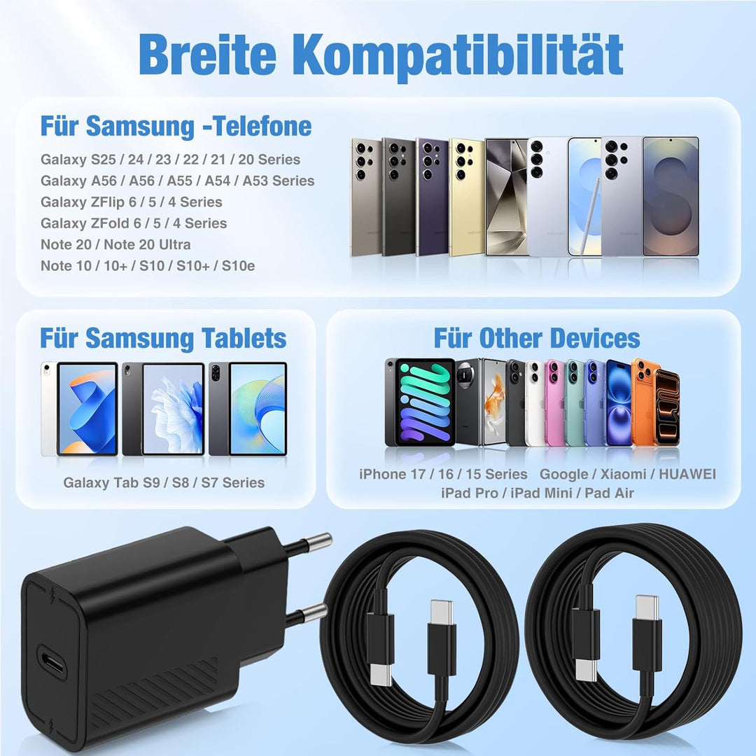 USB C Schnellladegerät für Samsung mit Ladekabel 1m 2Pack für Samsung Galaxy S25/S24/S23/S22/S21/S20