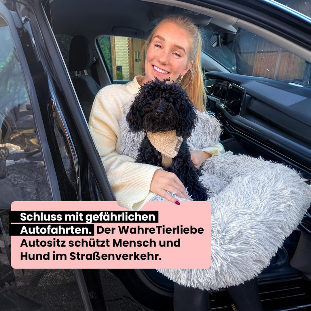 Wahre Tierliebe Hunde Autositz Fluffy inkl. Sicherheitsgurt - waschbarer Hundesitz Auto in schwarz/w