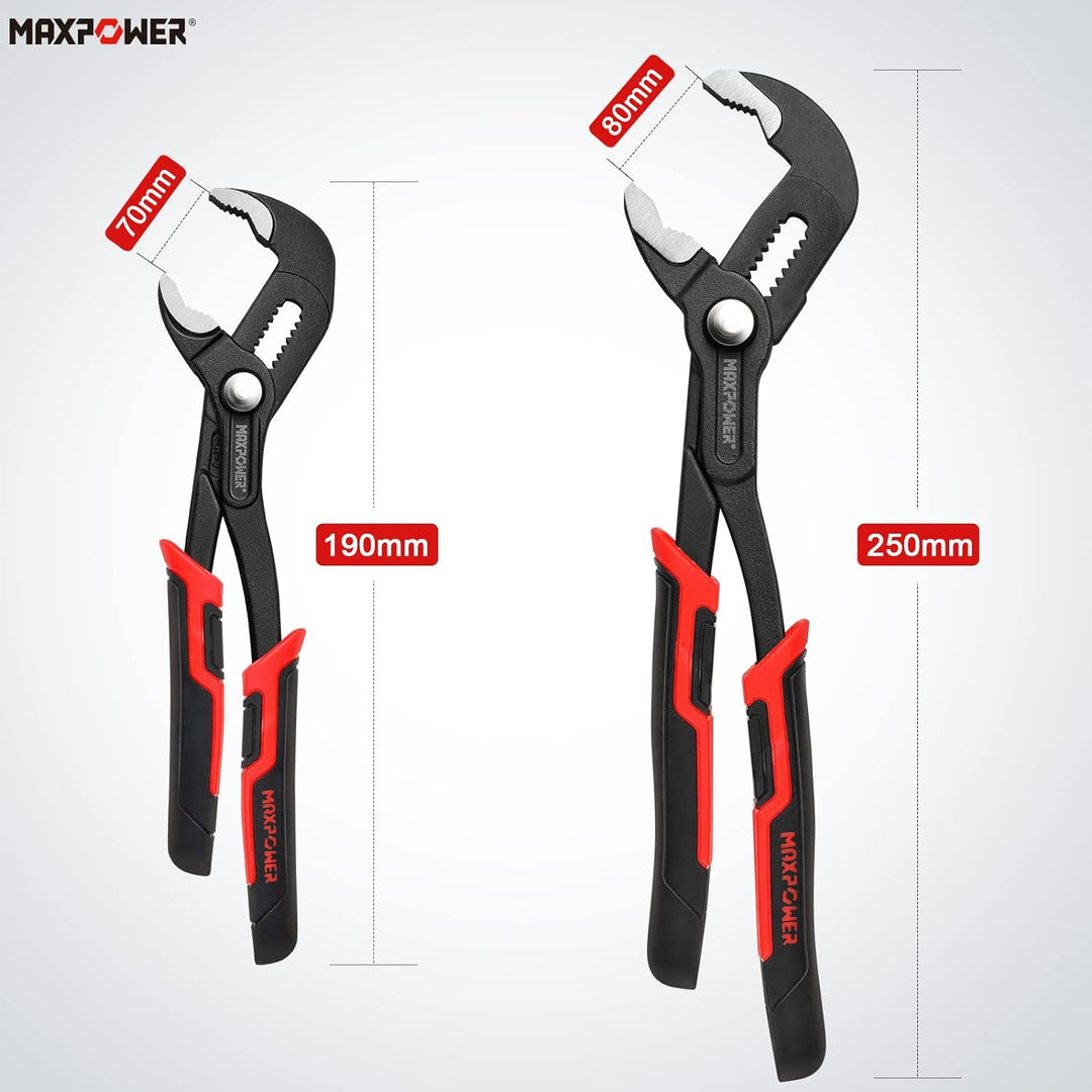 MAXPOWER 2 Stücke Wasserpumpenzange Set 190mm/250mm Rohrzange Set Profi Praktisch grosse Öffnungskap