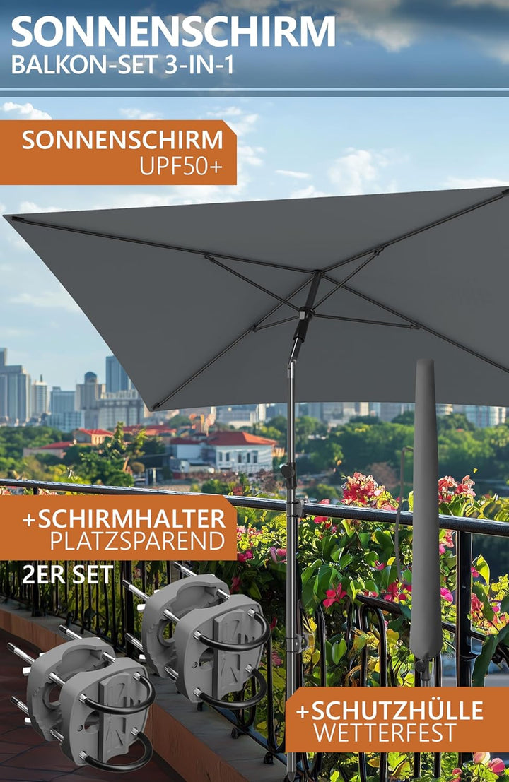 4smile Sonnenschirm Balkon SunnyShade, Sonnnenschutz Balkon SET 4-in-1, UV50+ SunnyEasy Sonnenschirm