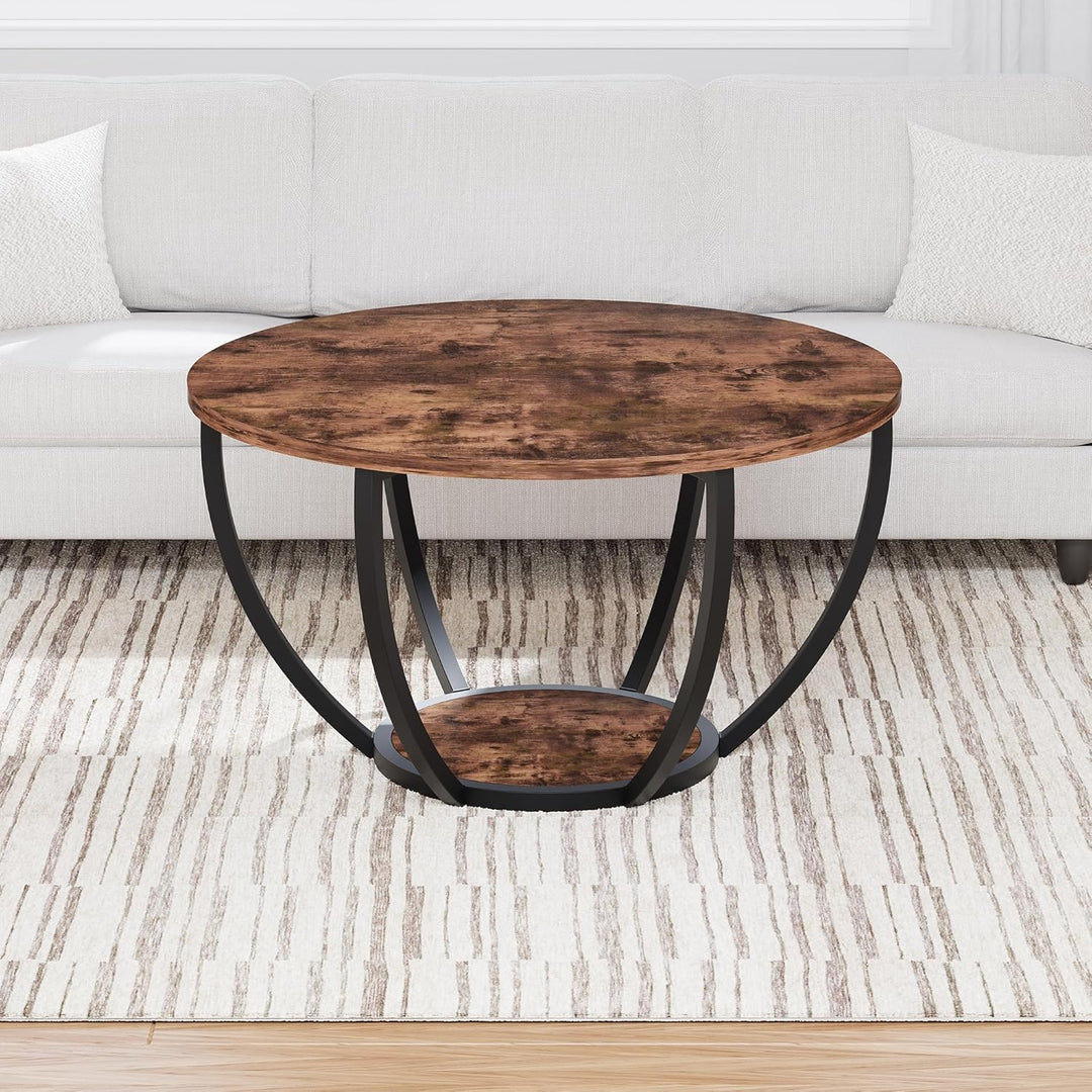 HOMERECOMMEND Round Coffee Table,Couchtisch Rund,2 stufiger Couchtisch mit Lagerung Regale,Wohnzimme