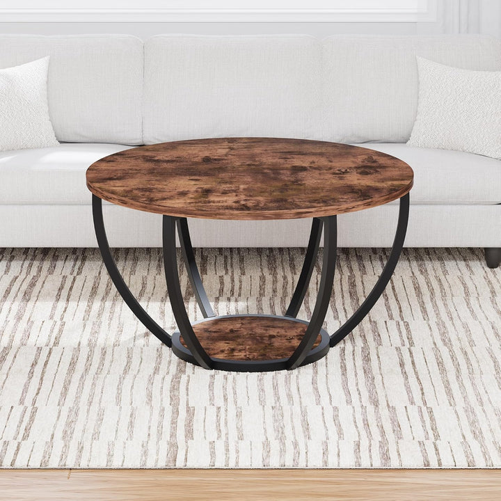 HOMERECOMMEND Round Coffee Table,Couchtisch Rund,2 stufiger Couchtisch mit Lagerung Regale,Wohnzimme