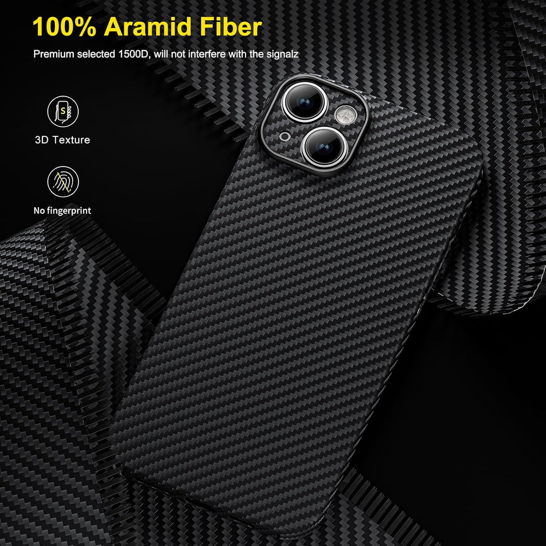 memumi Carbon Hülle für iPhone 15, 0,5 mm Superdünne, Hülle aus echter Aramidfaser [100% Aramidfaser