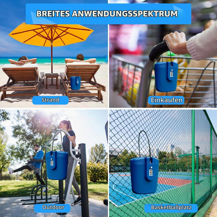 Strandtresor mit Zahlen-Schloss &amp; Anti-Diebstahl - Tragbare Sicherheitsbox für Strand, Camping, Reis