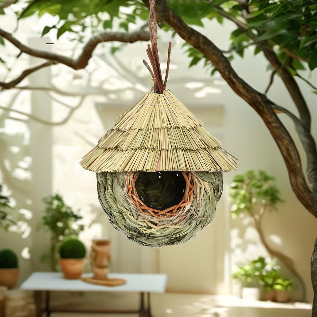 Vogelnest Gras, 2 Stück Gras Bird Nest, Handgewebte Vogelhäuser, Verschleissfest Hängender Vogelnest