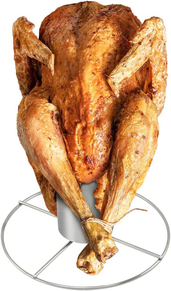 com-four® 2x Hähnchenbräter aus Edelstahl - Hähnchengriller mit Aromabehälter - Grillbräter zum Gare