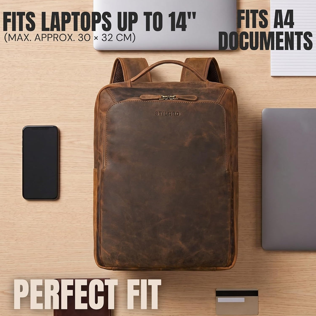 STILORD 'Martin' Einzigartiger Laptop Rucksack Leder 13+ 14 Zoll Gross Lederrucksack Damen Business