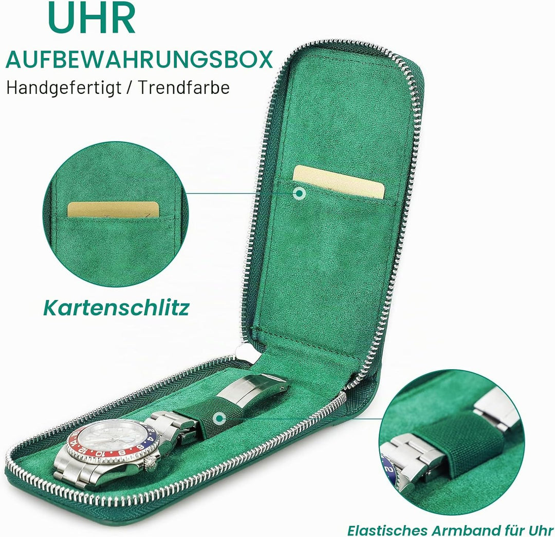 Hiram Uhrengehäuse Saffiano Leder Uhrenaufbewahrungsbox für 1 Uhr, Tragbar Uhren-Reiseetui für Herre