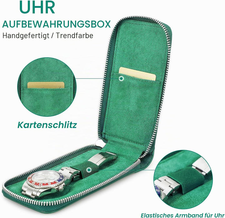 Hiram Uhrengehäuse Saffiano Leder Uhrenaufbewahrungsbox für 1 Uhr, Tragbar Uhren-Reiseetui für Herre