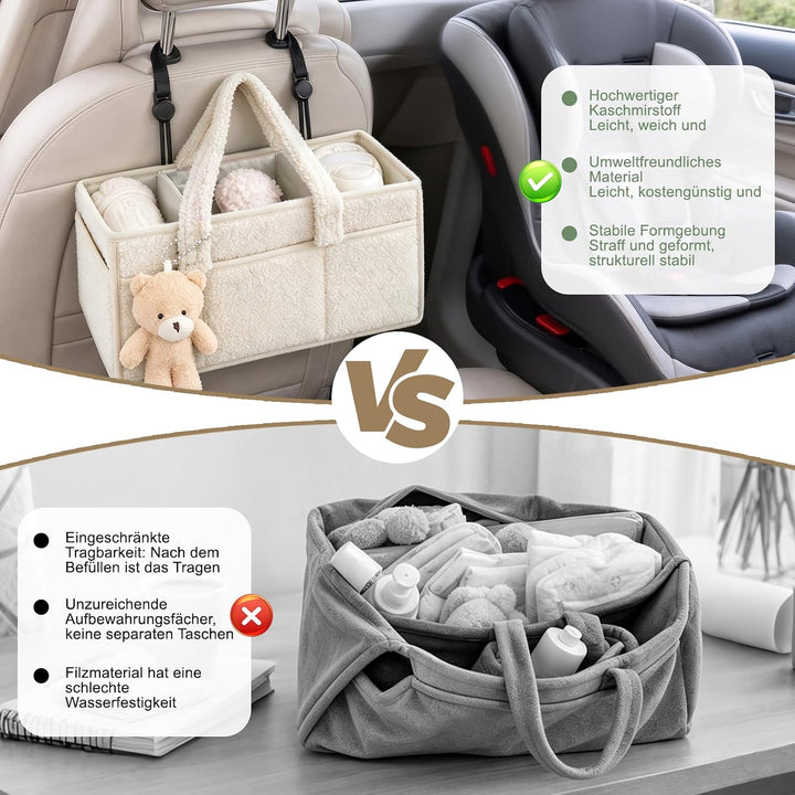 Wickeltasche für Babys, Mommy Bag aus Plüsch, Hellgrün Baby Organizer mit Abnehmbaren Fächern, Wicke
