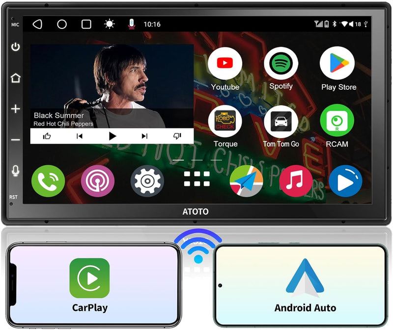 ATOTO A6PF 2G+32G Android Autoradio Doppel Din Radio, Wireless CarPlay, Kabellos Android Auto, 7 Zol