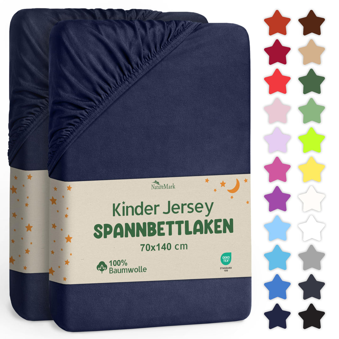 NatureMark Kinder Spannbettlaken 70x140 cm – Weiches Jersey, 100% Baumwolle, 2er Set für Babybett un