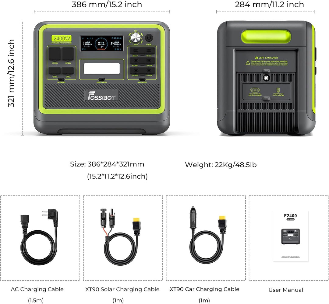 FOSSiBOT F2400 Tragbare Powerstation 2048Wh/640000mAh LiFePO4, 3x230V AC Outputs 2400W (4800W Peak)