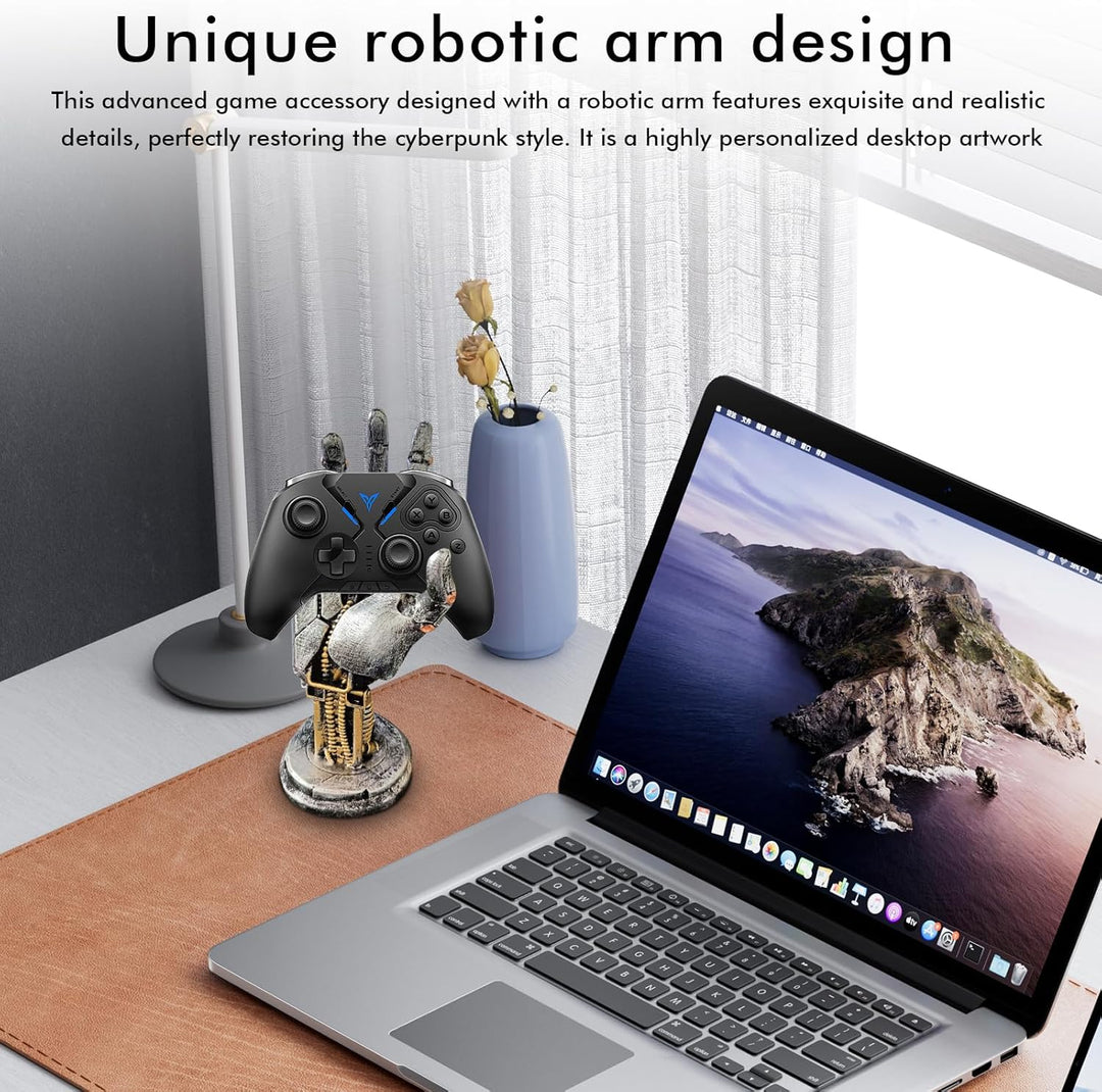Cyberpunk Kopfhörerständer und Controller Halterung: Premium Gaming Zubehör mit Roboterarm-Design, G