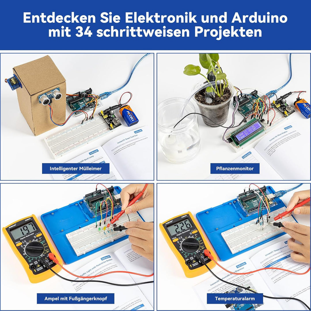SunFounder Inventor Lab Starter Kit mit Original Arduino UNO R3 REV3 Multimeter 34 Projekte 40+ Vide