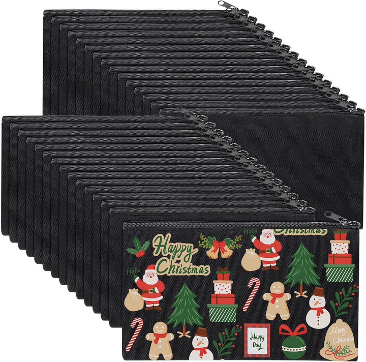 SENENQU 30 Stück DIY Blanko Stoffbeutel Schwarz Mit Reissverschluss, 12 × 21cm Klein Stoffbeutel Zum