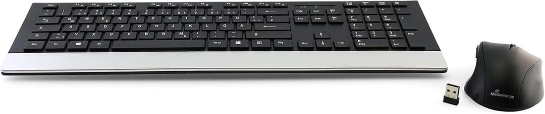 MediaRange Funk-Tastatur- und Maus-Set, Highline Serie, QWERTZ, schwarz/silber