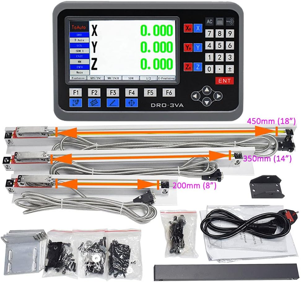 3 Achsen Digitalanzeige-kit mit Linear Massstab Glasmassstab 200mm+350mm+450mm Linearmassstab, DRO 3