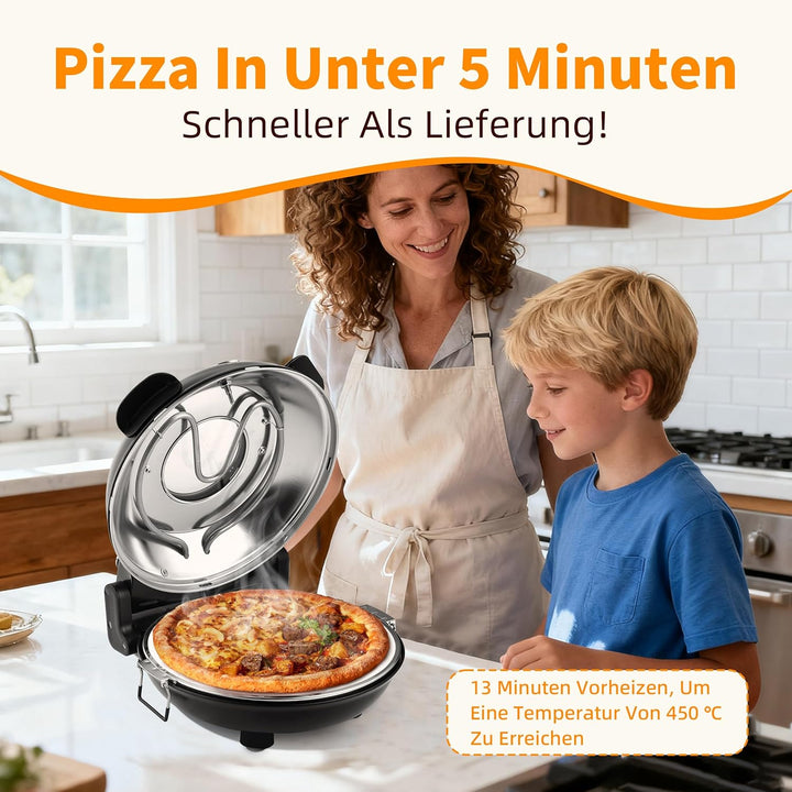 YIBAKE Pizzaofen elektrisch, 1200W Pizzabäcker in 4-Min-Pizza, 31cm Feuerfeste Pizzastein, Max 420℃