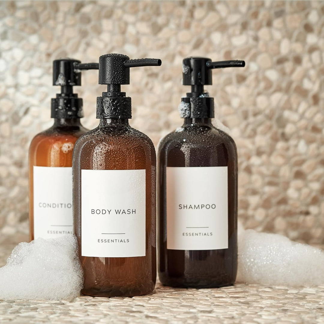 Stylischer Shampoo- und Spülungsspender, Set mit 3 Stück, Moderne 600 ml Duschseife, PET-Flaschen mi