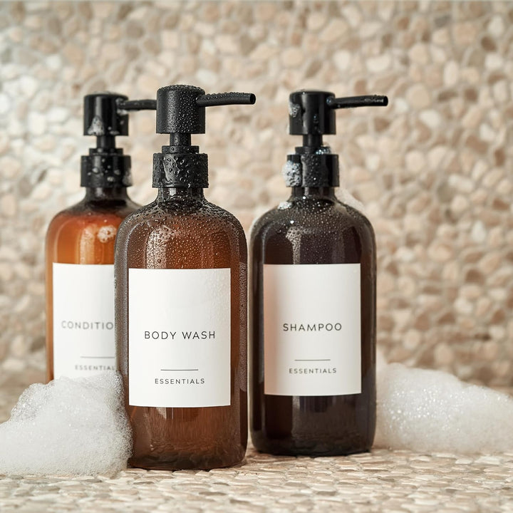 Stylischer Shampoo- und Spülungsspender, Set mit 3 Stück, Moderne 600 ml Duschseife, PET-Flaschen mi