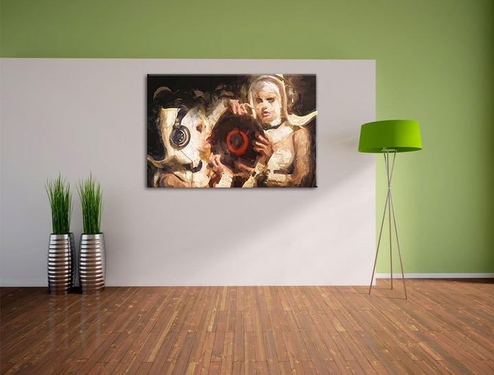Pixxprint Mysteriöse DJ Frauen als Leinwandbild/Grösse: 100x70 / Wandbild/Kunstdruck/fertig bespannt